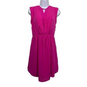 Rebecca Taylor Women's size 2 Hot Pink Pleated Front Mini Dress Shoulder Padding